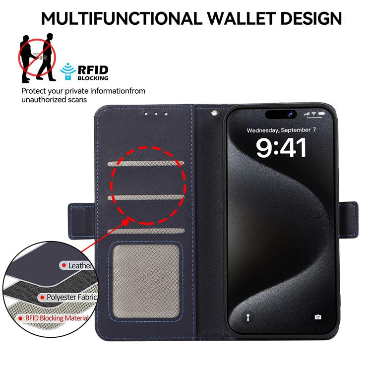ABEEL For iPhone 16 Stand Case RFID Blocking Leather Wallet Phone Cover - Blue