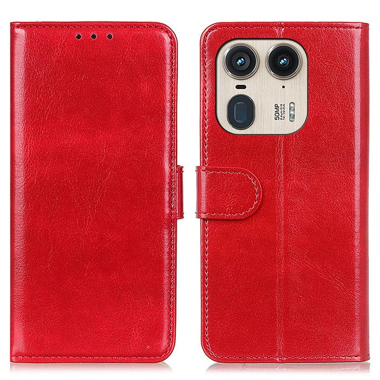 For Motorola Edge 50 Ultra 5G / Moto X50 Ultra 5G Case PU Leather Stand Protective Cell Phone Cover Crazy Horse Texture - Red