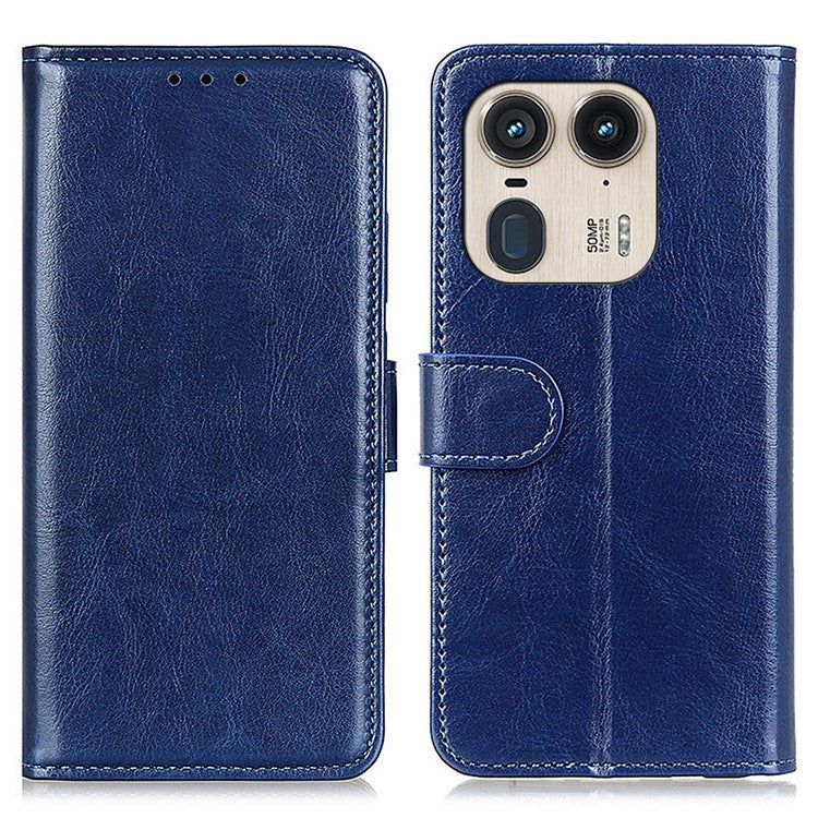 For Motorola Edge 50 Ultra 5G / Moto X50 Ultra 5G Case PU Leather Stand Protective Cell Phone Cover Crazy Horse Texture - Blue