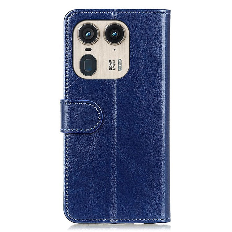 For Motorola Edge 50 Ultra 5G / Moto X50 Ultra 5G Case PU Leather Stand Protective Cell Phone Cover Crazy Horse Texture - Blue