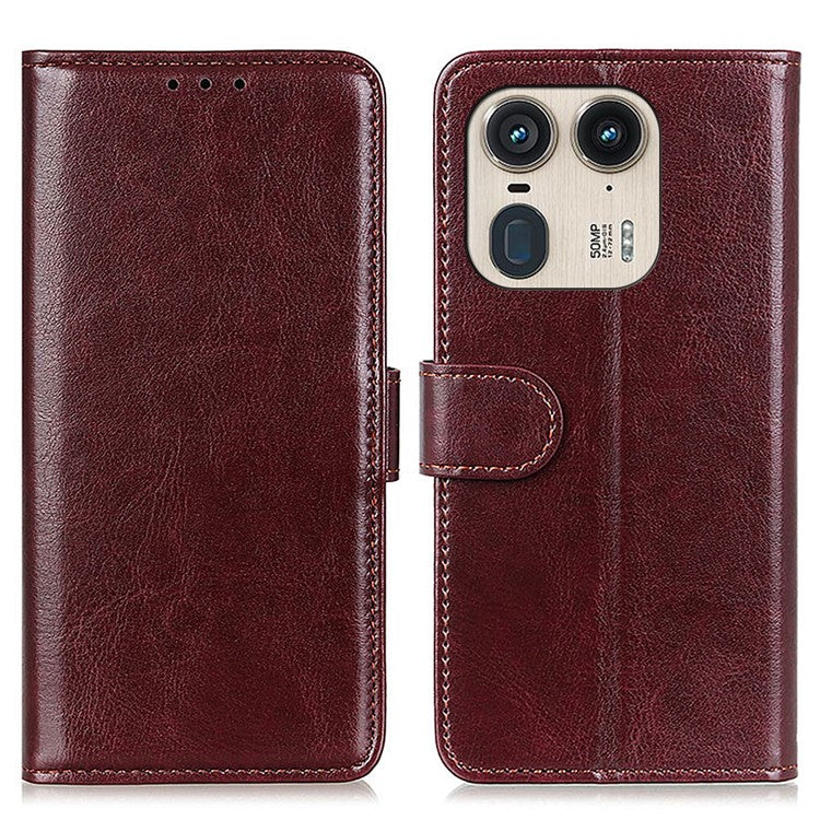 For Motorola Edge 50 Ultra 5G / Moto X50 Ultra 5G Case PU Leather Stand Protective Cell Phone Cover Crazy Horse Texture - Brown