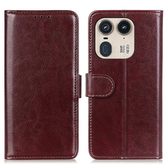For Motorola Edge 50 Ultra 5G / Moto X50 Ultra 5G Case PU Leather Stand Protective Cell Phone Cover Crazy Horse Texture - Brown