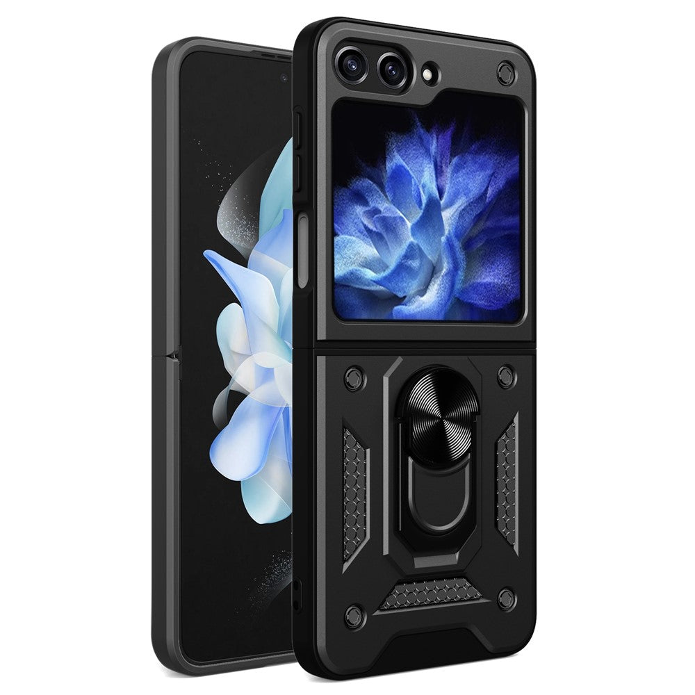 For Samsung Galaxy Z Flip7 FE 5G / Z Flip6 5G Case Ring Holder PC+TPU Phone Cover - Black