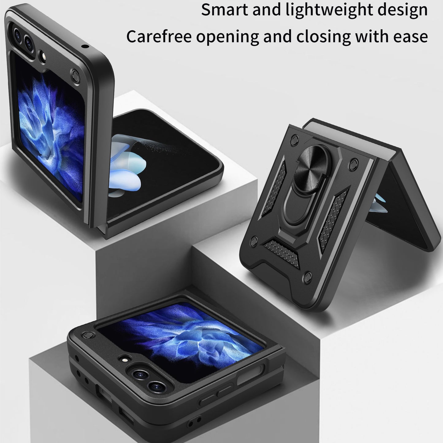 For Samsung Galaxy Z Flip6 5G Case Ring Holder PC+TPU Phone Cover - Black