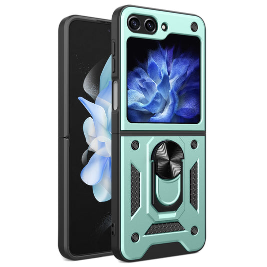 For Samsung Galaxy Z Flip6 5G Case Ring Holder PC+TPU Phone Cover - Green