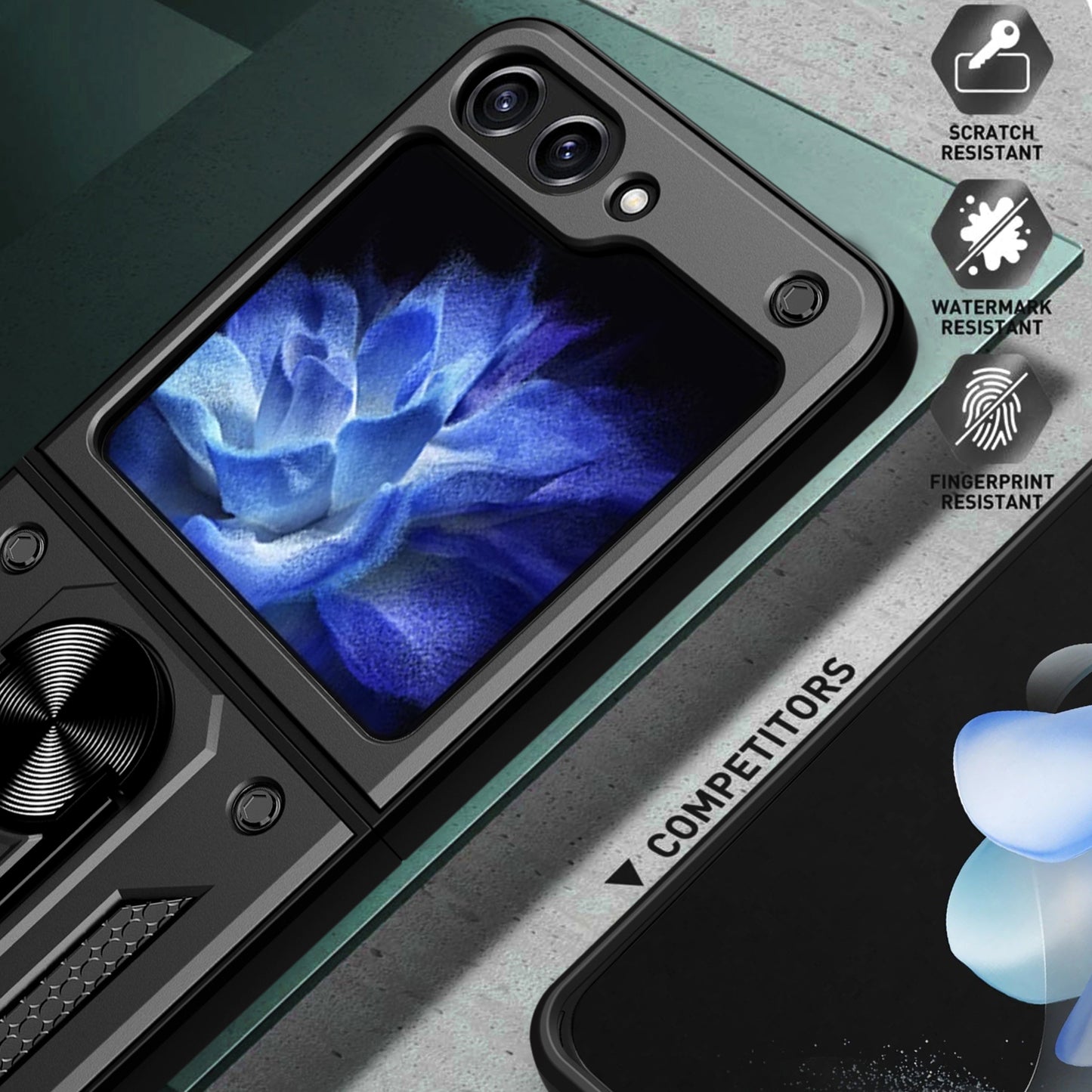 For Samsung Galaxy Z Flip6 5G Case Ring Holder PC+TPU Phone Cover - Green