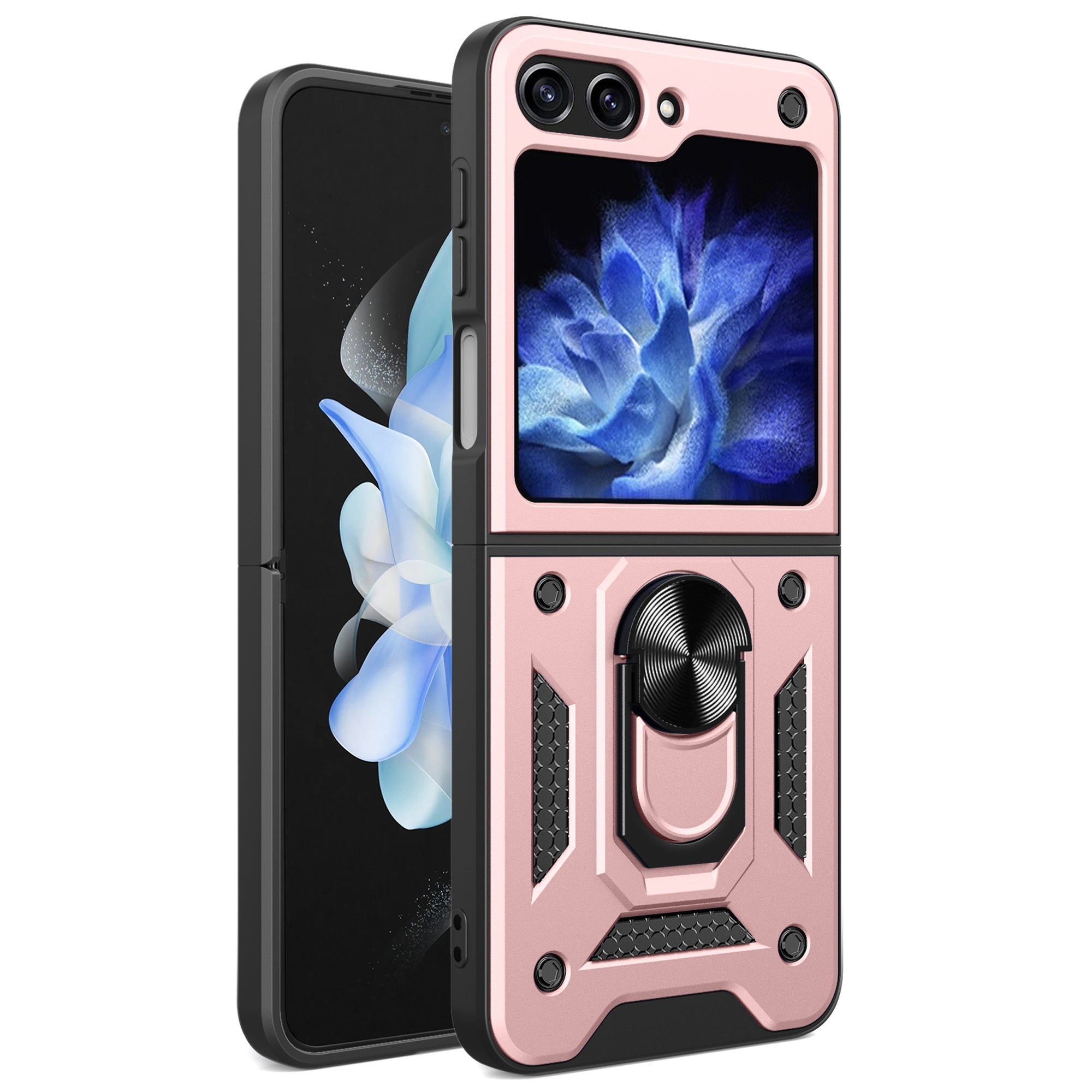 For Samsung Galaxy Z Flip6 5G Case Ring Holder PC+TPU Phone Cover - Rose Gold