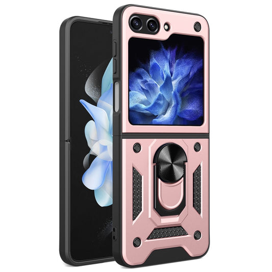 For Samsung Galaxy Z Flip7 FE 5G / Z Flip6 5G Case Ring Holder PC+TPU Phone Cover - Rose Gold