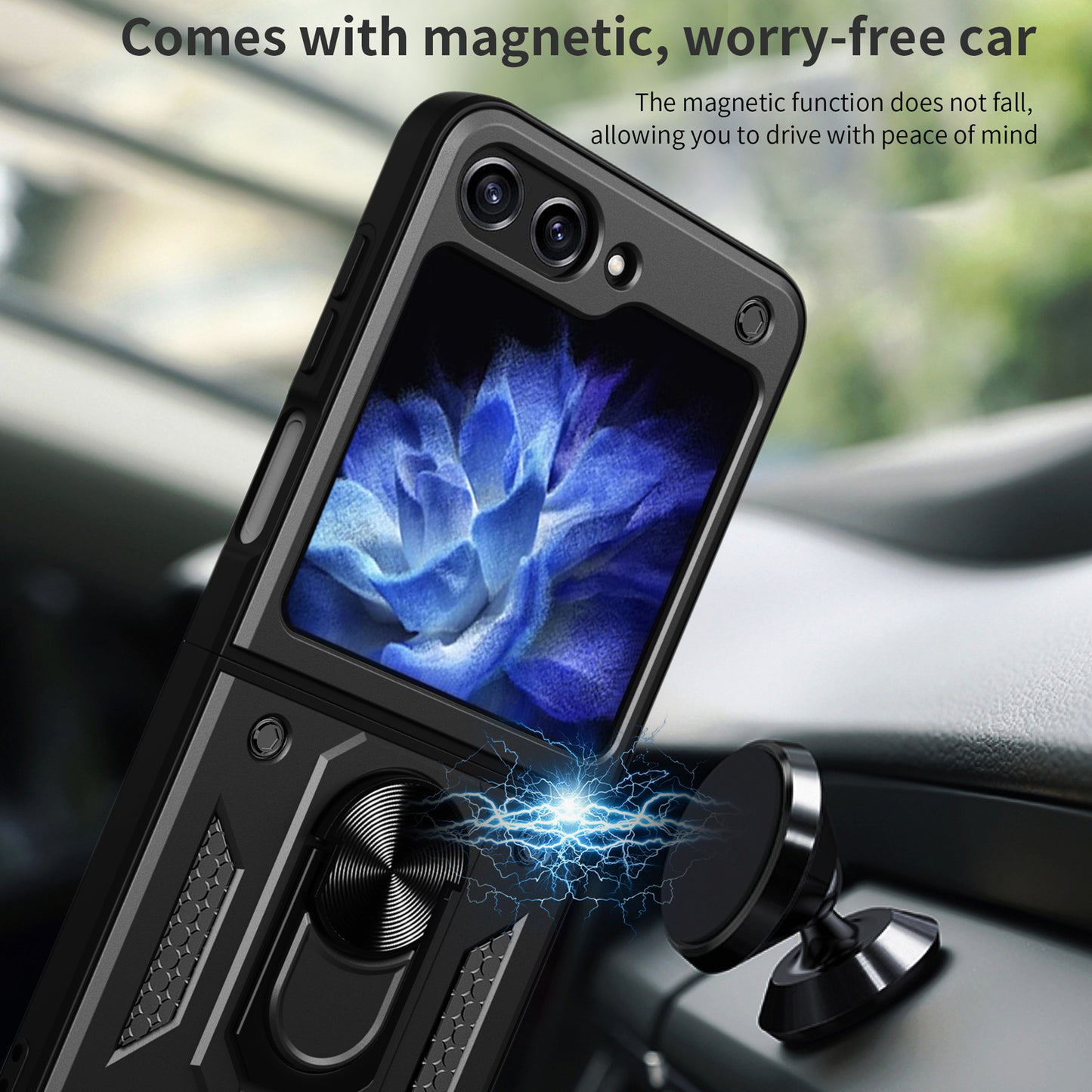 For Samsung Galaxy Z Flip6 5G Case Ring Holder PC+TPU Phone Cover - Blue