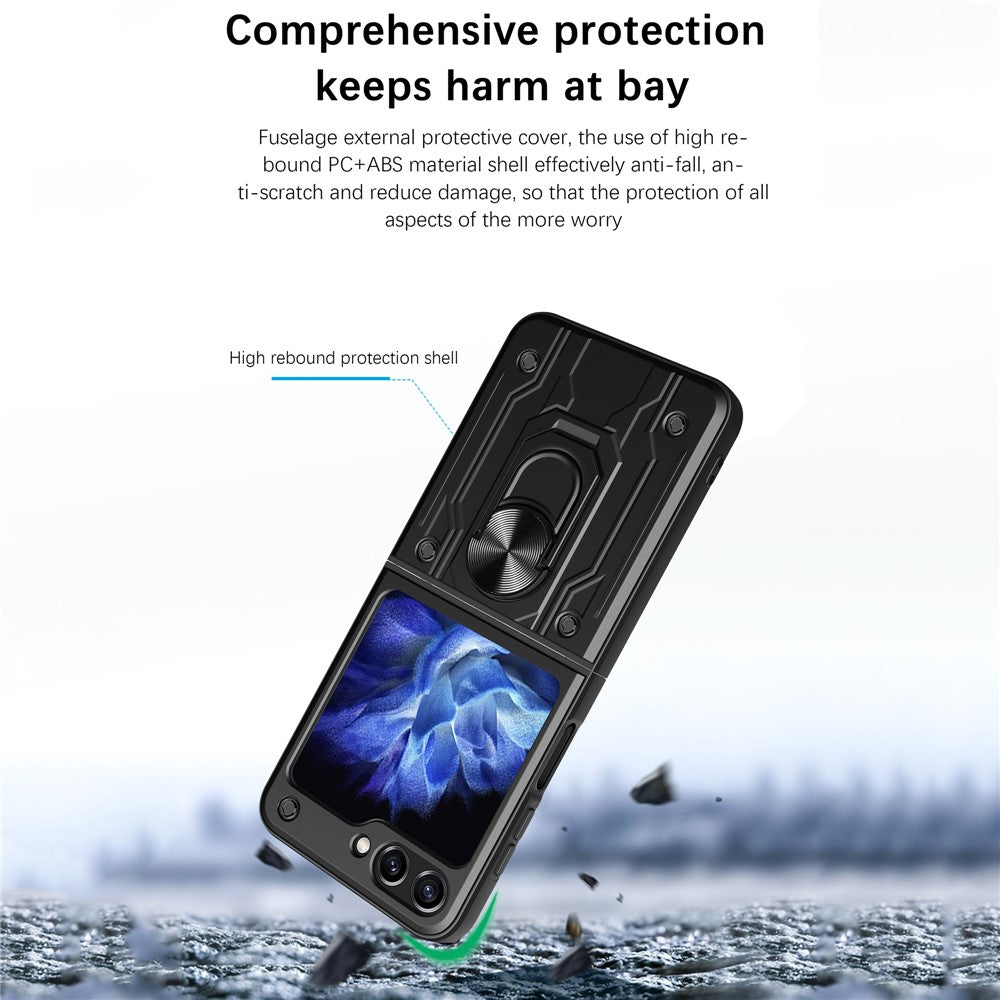 For Samsung Galaxy Z Flip7 FE 5G / Z Flip6 5G Case PC+TPU Kickstand Magnetic Car Mount Phone Cover - Black