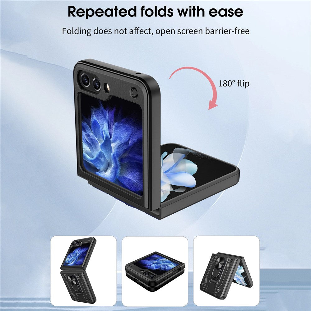 For Samsung Galaxy Z Flip7 FE 5G / Z Flip6 5G Case PC+TPU Kickstand Magnetic Car Mount Phone Cover - Black