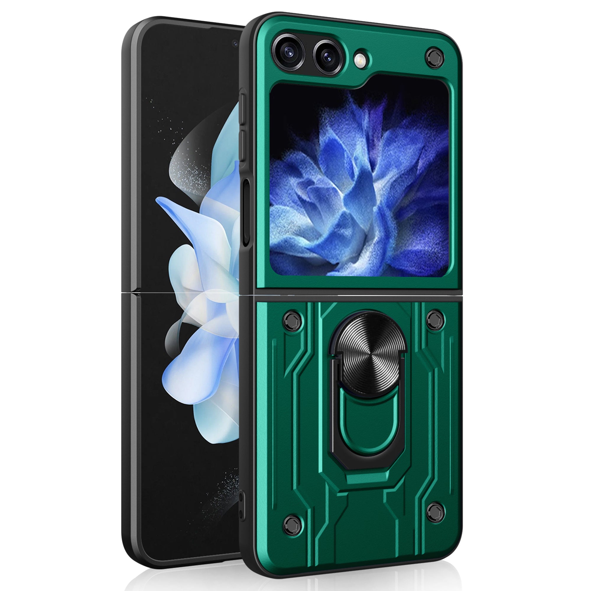 For Samsung Galaxy Z Flip6 5G Case PC+TPU Kickstand Magnetic Car Mount Phone Cover - Blackish Green