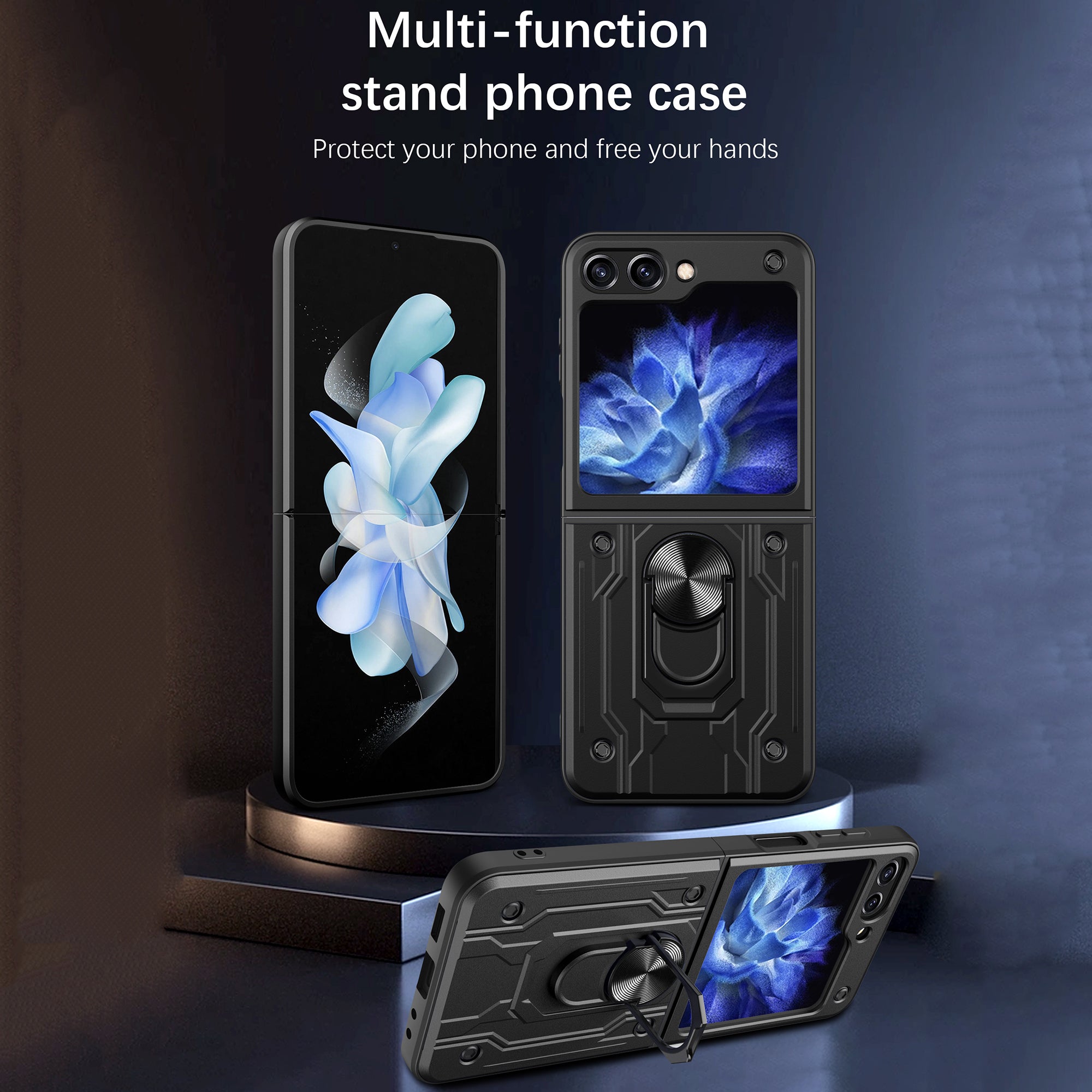 For Samsung Galaxy Z Flip6 5G Case PC+TPU Kickstand Magnetic Car Mount Phone Cover - Sapphire
