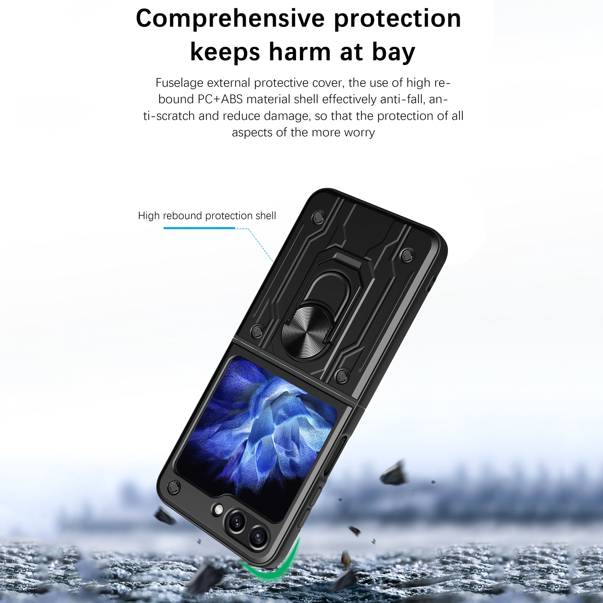 For Samsung Galaxy Z Flip6 5G Case PC+TPU Kickstand Magnetic Car Mount Phone Cover - Sapphire