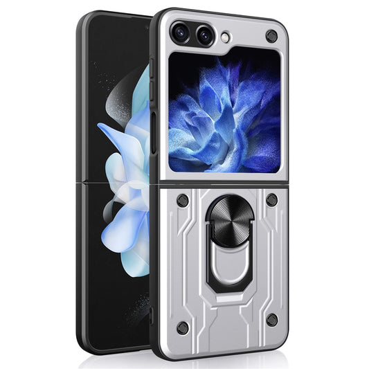 For Samsung Galaxy Z Flip7 FE 5G / Z Flip6 5G Case PC+TPU Kickstand Magnetic Car Mount Phone Cover - White