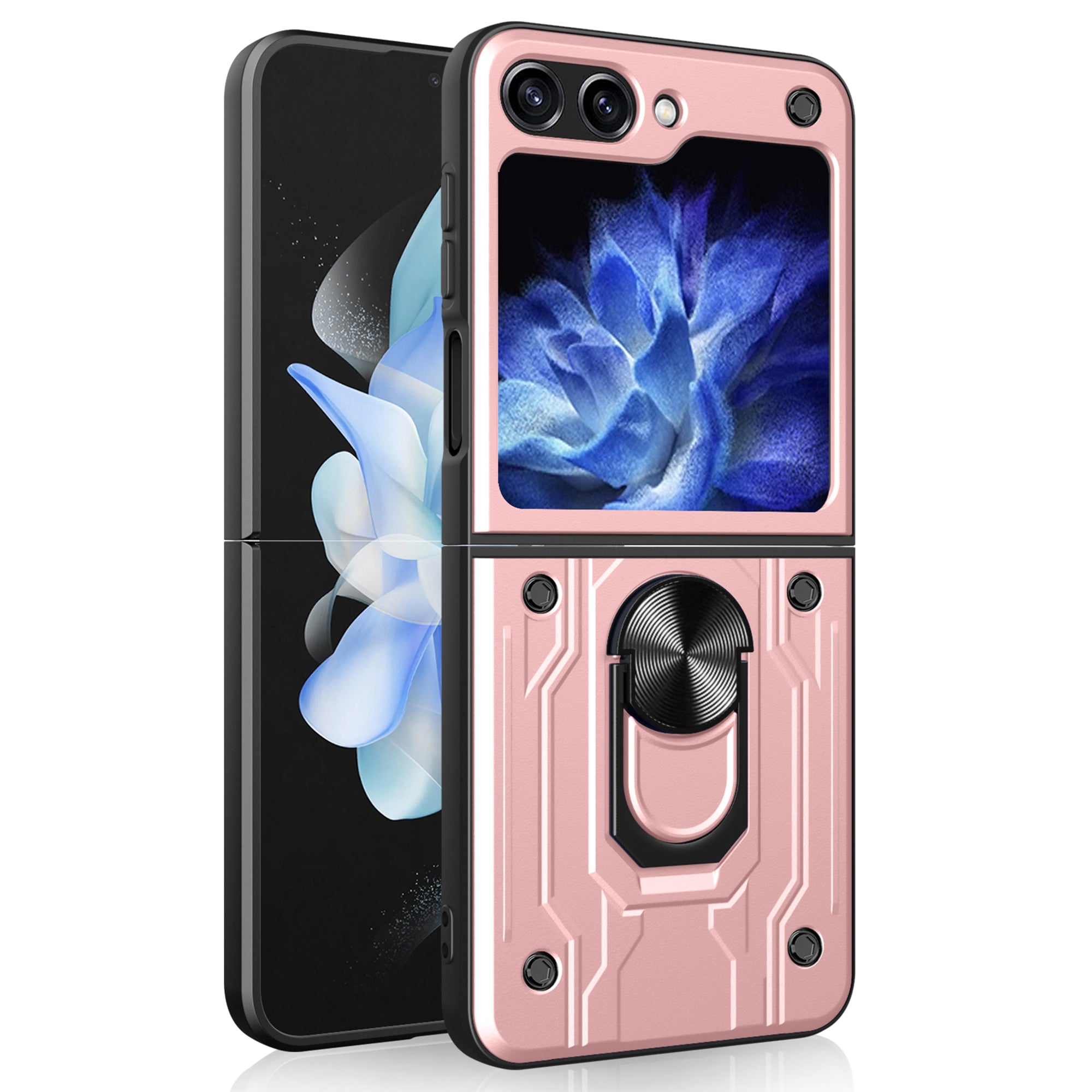 For Samsung Galaxy Z Flip6 5G Case PC+TPU Kickstand Magnetic Car Mount Phone Cover - Rose Gold