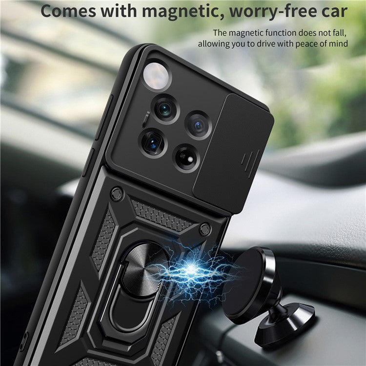 For OnePlus 12 5G Anti-Scratch Phone Shell PC+TPU Phone Cover with Lens Protector+Kickstand - Black