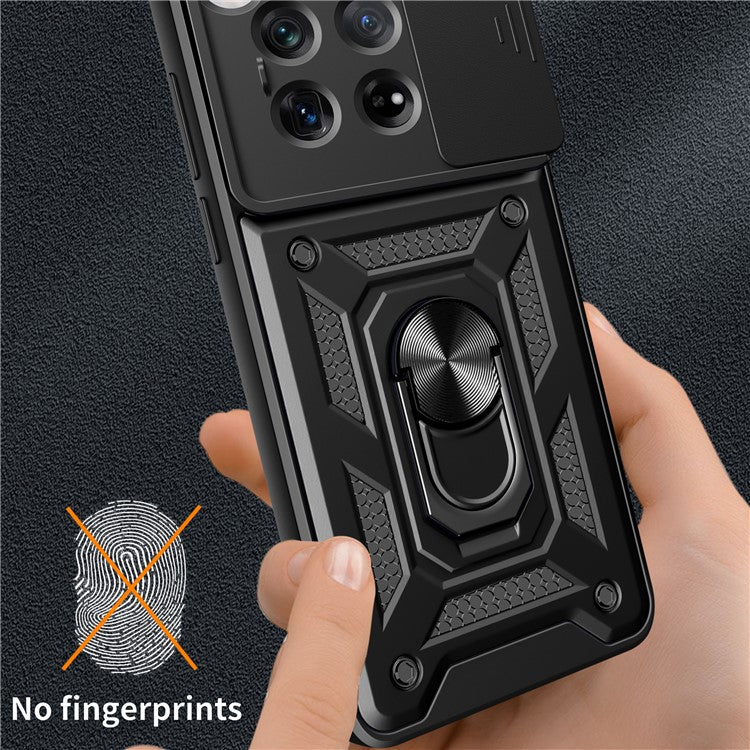 For OnePlus 12 5G Anti-Scratch Phone Shell PC+TPU Phone Cover with Lens Protector+Kickstand - Black