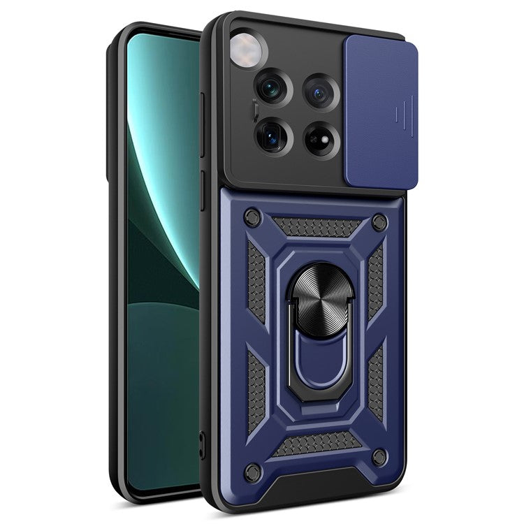 For OnePlus 12 5G Anti-Scratch Phone Shell PC+TPU Phone Cover with Lens Protector+Kickstand - Blue