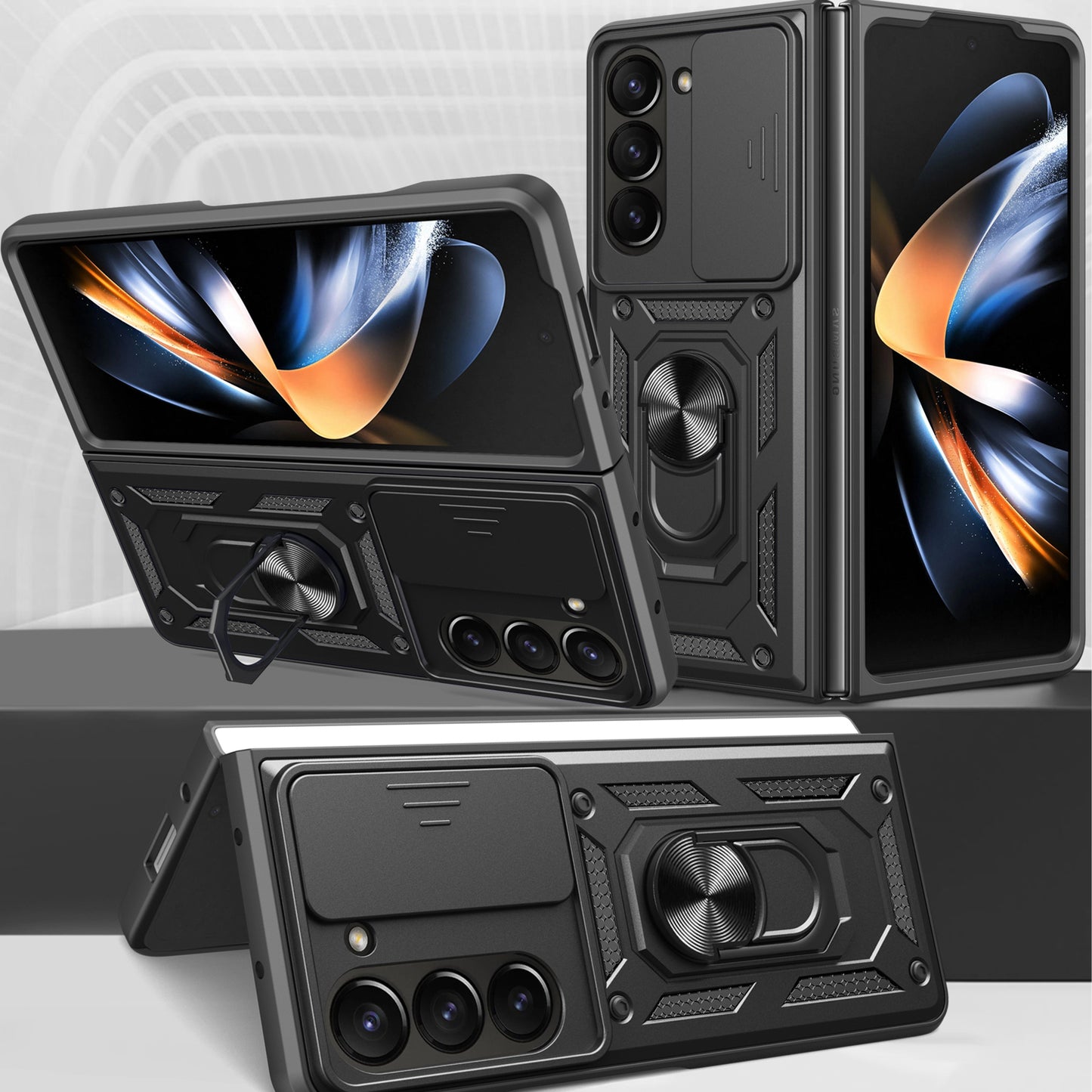 For Samsung Galaxy Z Fold6 5G Case PC+TPU Phone Protective Cover with Lens Protector Kickstand Phone Shell - Black