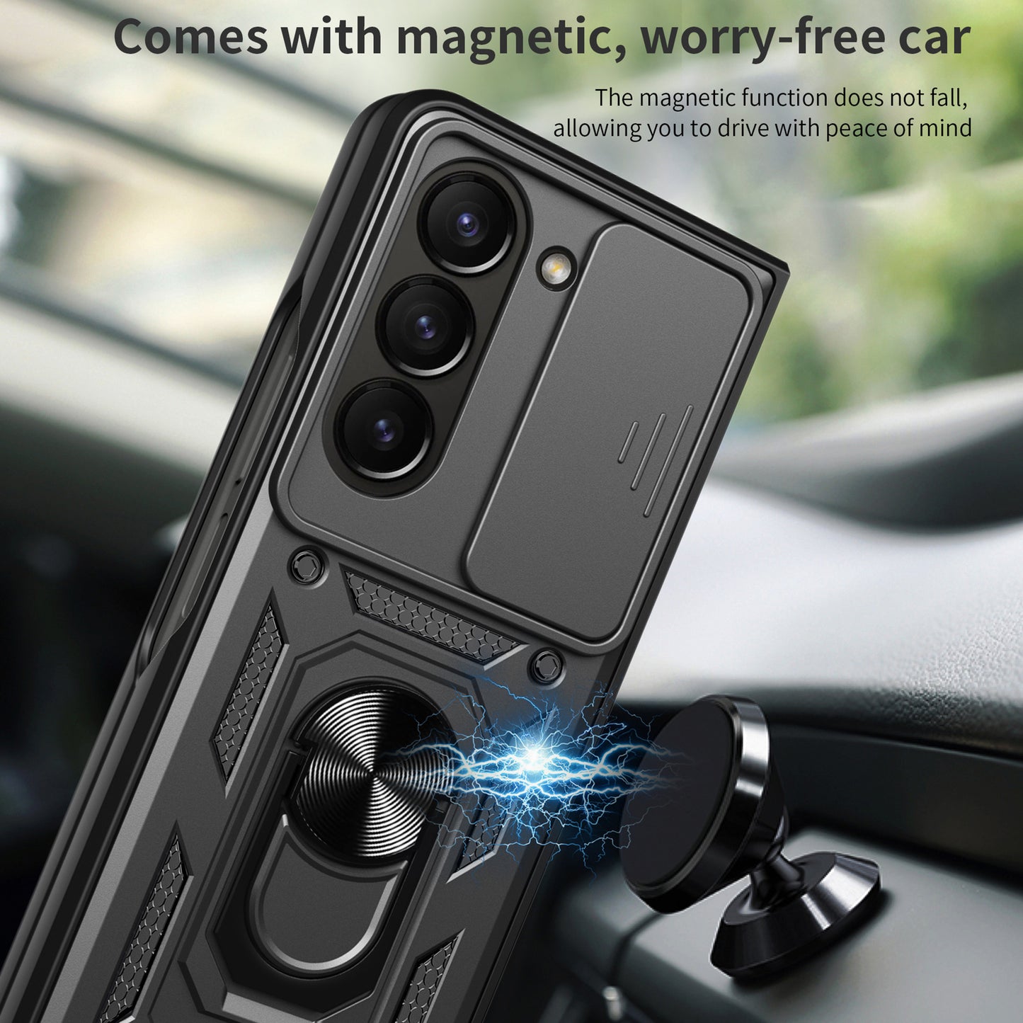 For Samsung Galaxy Z Fold6 5G Case PC+TPU Phone Protective Cover with Lens Protector Kickstand Phone Shell - Black