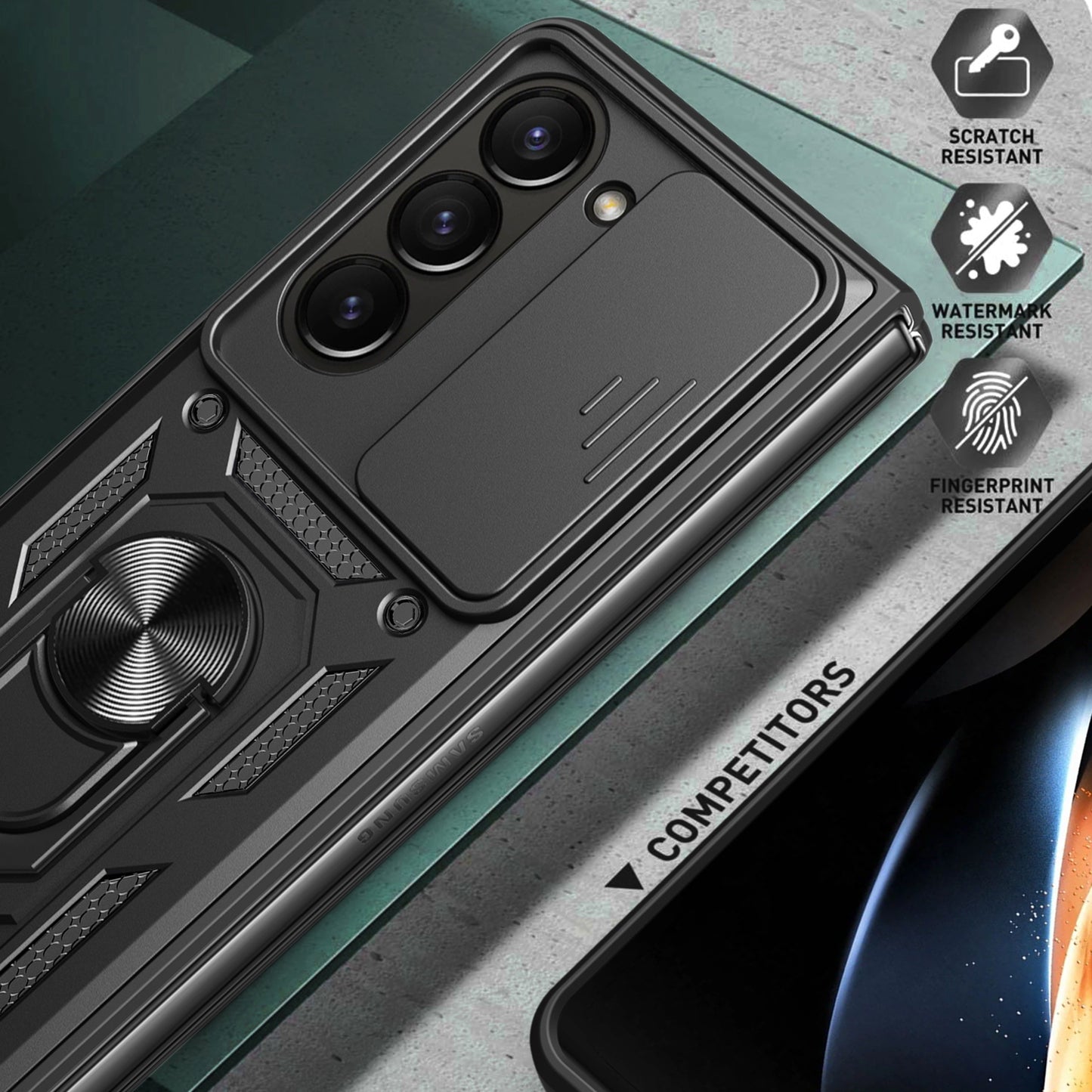 For Samsung Galaxy Z Fold6 5G Case PC+TPU Phone Protective Cover with Lens Protector Kickstand Phone Shell - Green