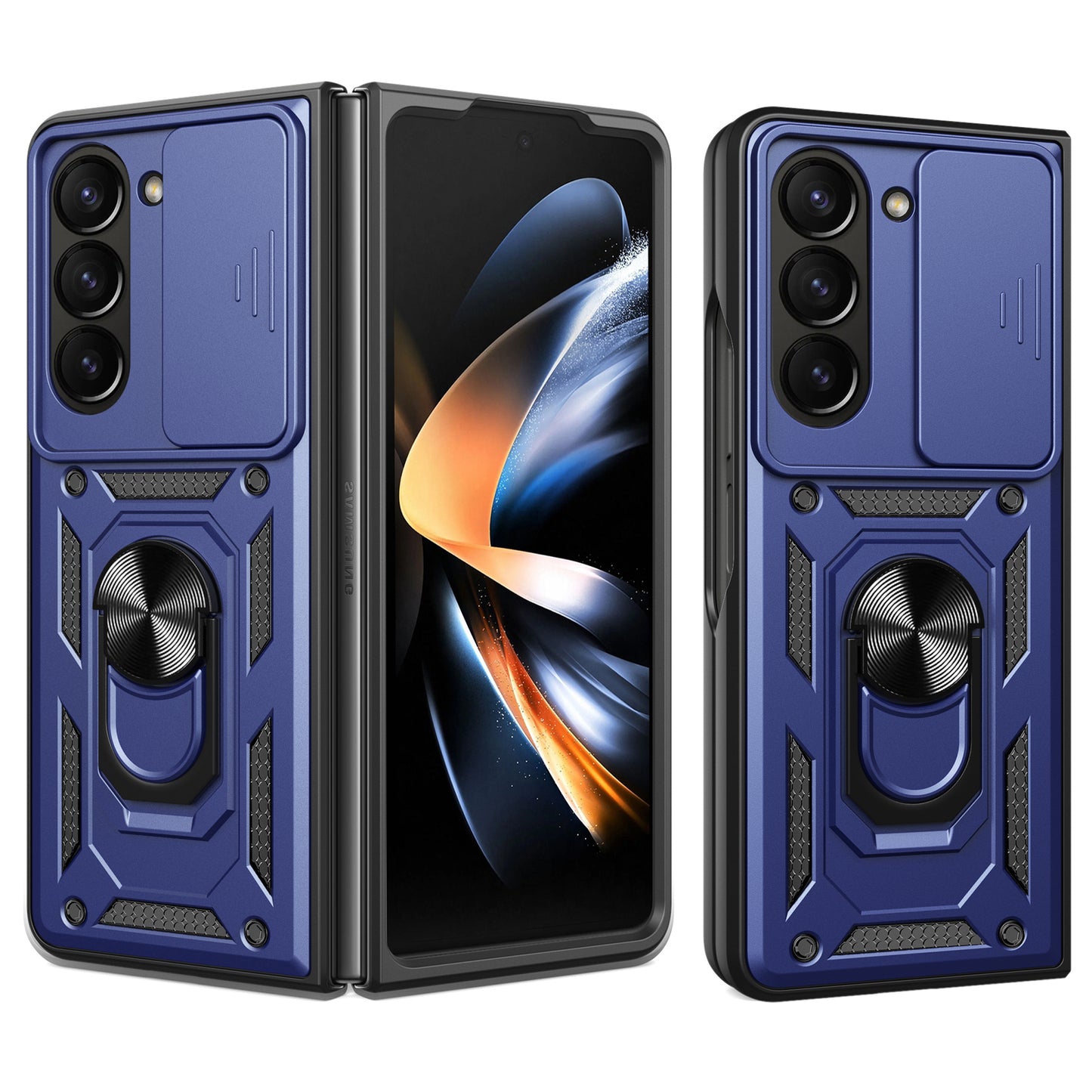 For Samsung Galaxy Z Fold6 5G Case PC+TPU Phone Protective Cover with Lens Protector Kickstand Phone Shell - Blue