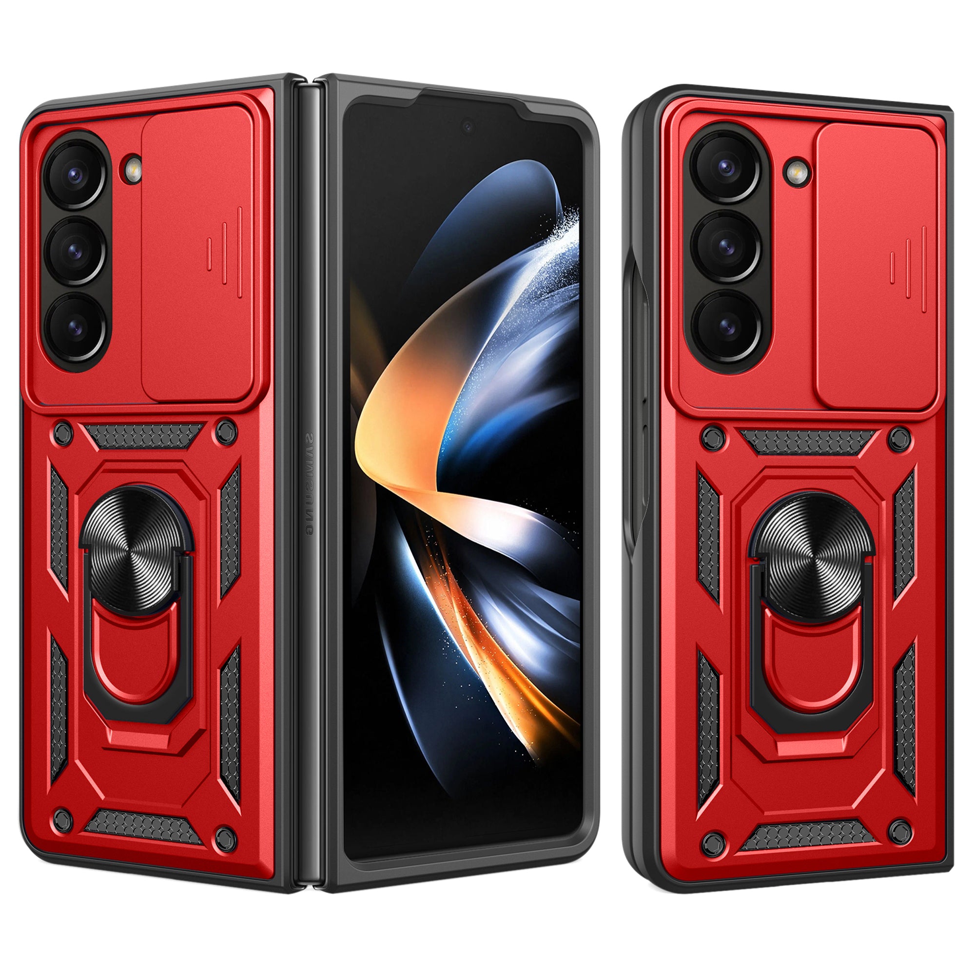 For Samsung Galaxy Z Fold6 5G Case PC+TPU Phone Protective Cover with Lens Protector Kickstand Phone Shell - Red