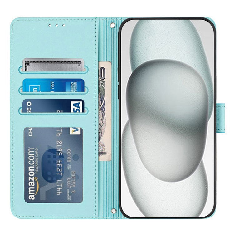 YB Imprinting Series-9 for iPhone SE (2025) Case Cat Mouse Pattern RFID Blocking Leather Cover - Mint Green
