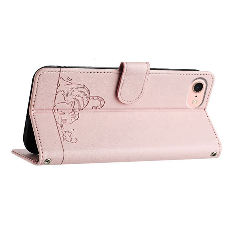 YB Imprinting Series-9 for iPhone SE (2025) Case Cat Mouse Pattern RFID Blocking Leather Cover - Pink