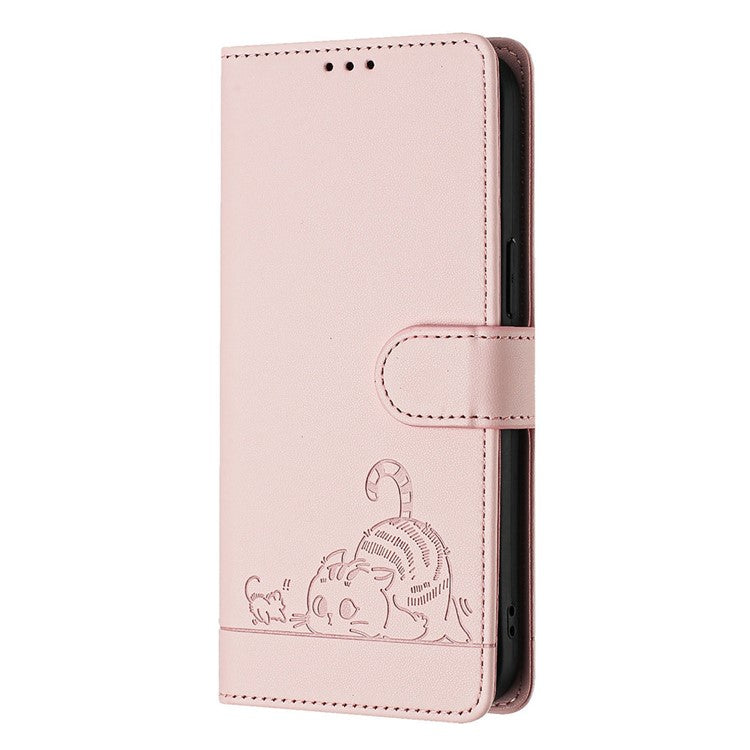 YB Imprinting Series-9 for iPhone SE (2025) Case Cat Mouse Pattern RFID Blocking Leather Cover - Pink