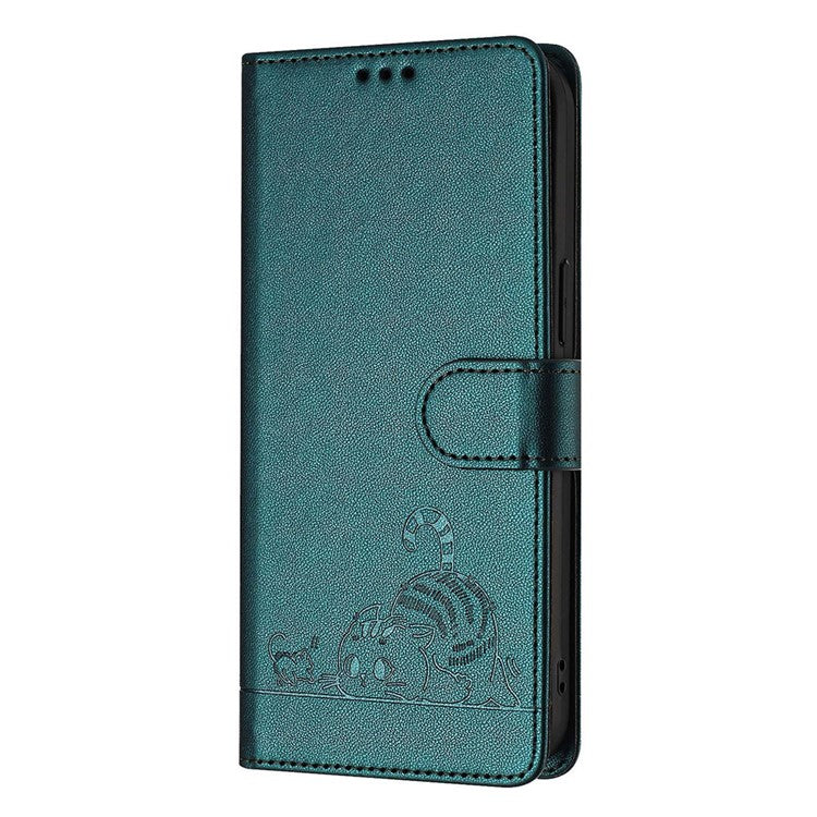 YB Imprinting Series-9 for iPhone SE (2025) Case Cat Mouse Pattern RFID Blocking Leather Cover - Dark Green
