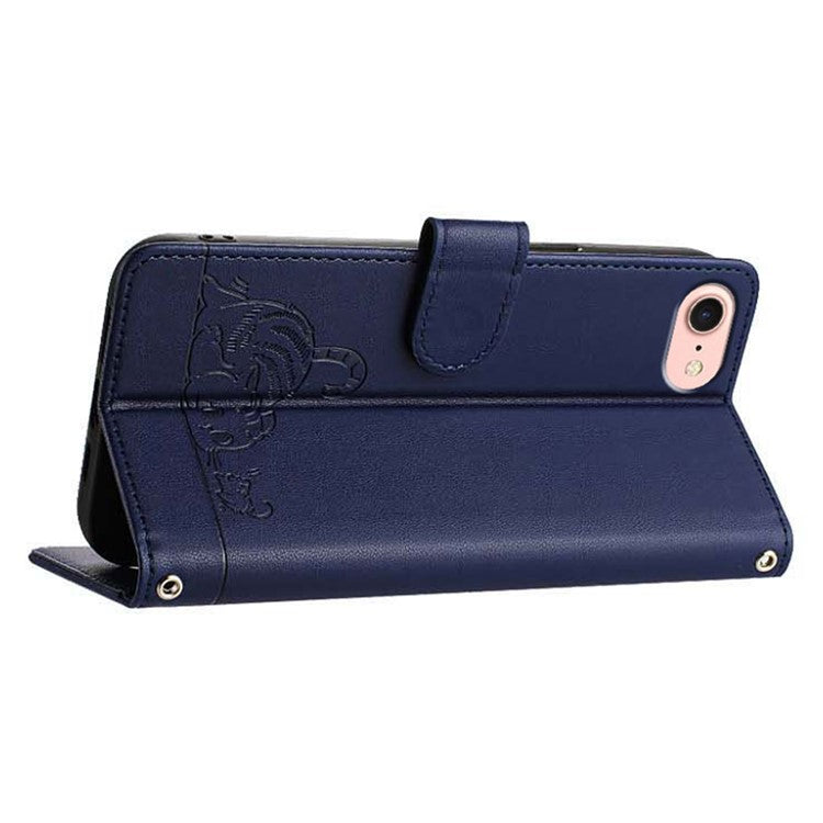 YB Imprinting Series-9 for iPhone SE (2025) Case Cat Mouse Pattern RFID Blocking Leather Cover - Sapphire