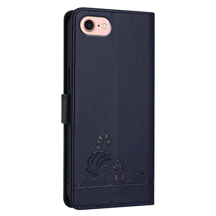 YB Imprinting Series-9 for iPhone SE (2025) Case Cat Mouse Pattern RFID Blocking Leather Cover - Sapphire