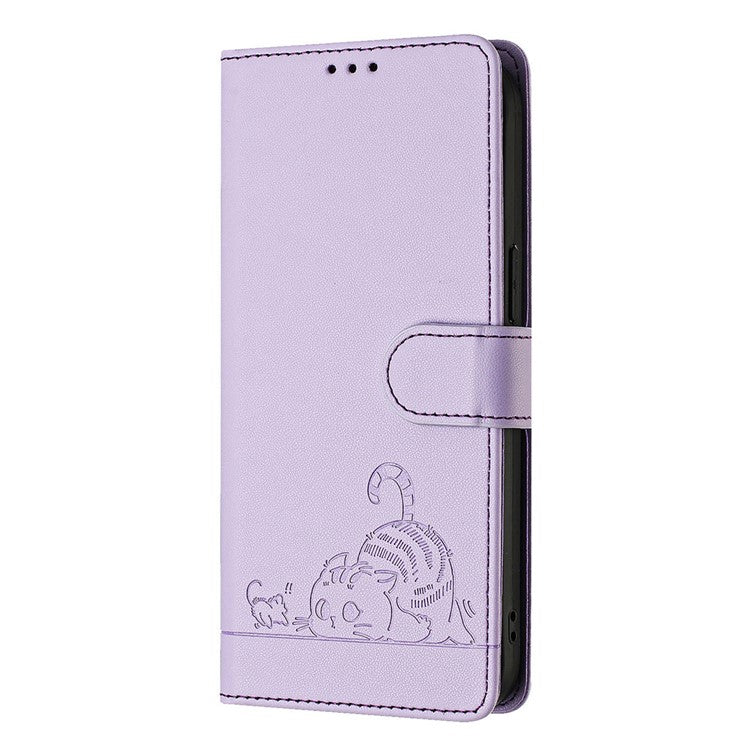 YB Imprinting Series-9 for iPhone SE (2025) Case Cat Mouse Pattern RFID Blocking Leather Cover - Purple