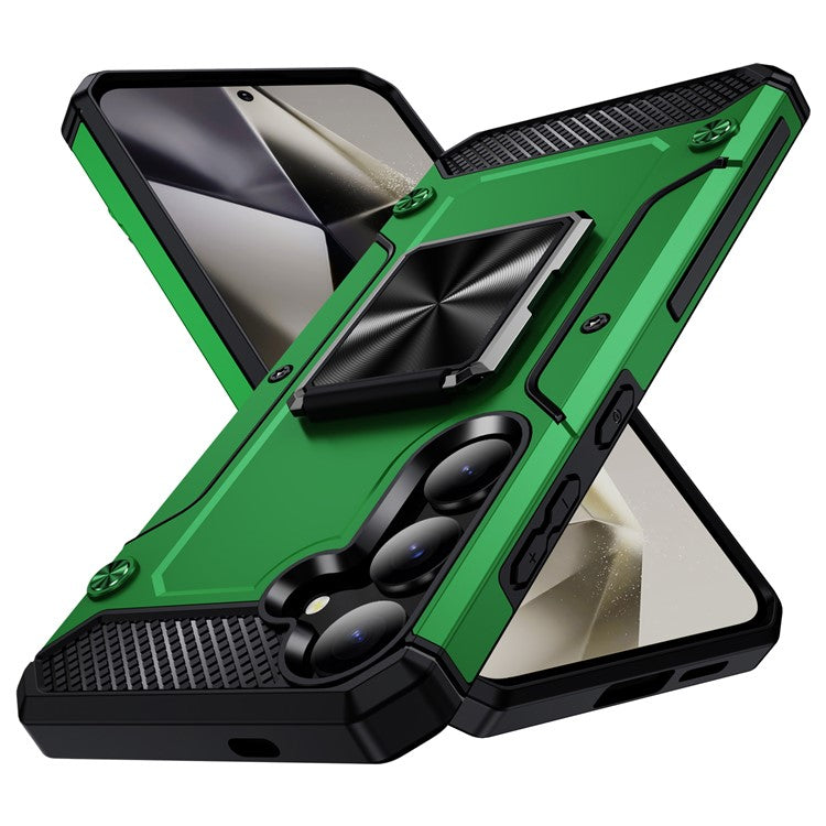Bulk Purchasing For Samsung Galaxy S24 Case PC+TPU Phone Cover with Rotary Ring Kickstand - Green