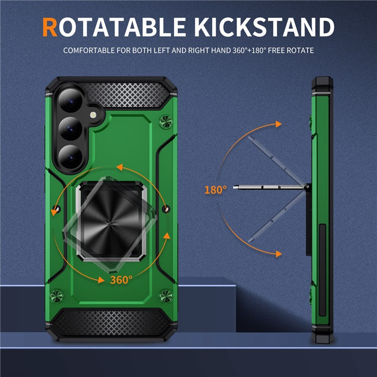 Bulk Purchasing For Samsung Galaxy S24 Case PC+TPU Phone Cover with Rotary Ring Kickstand - Green