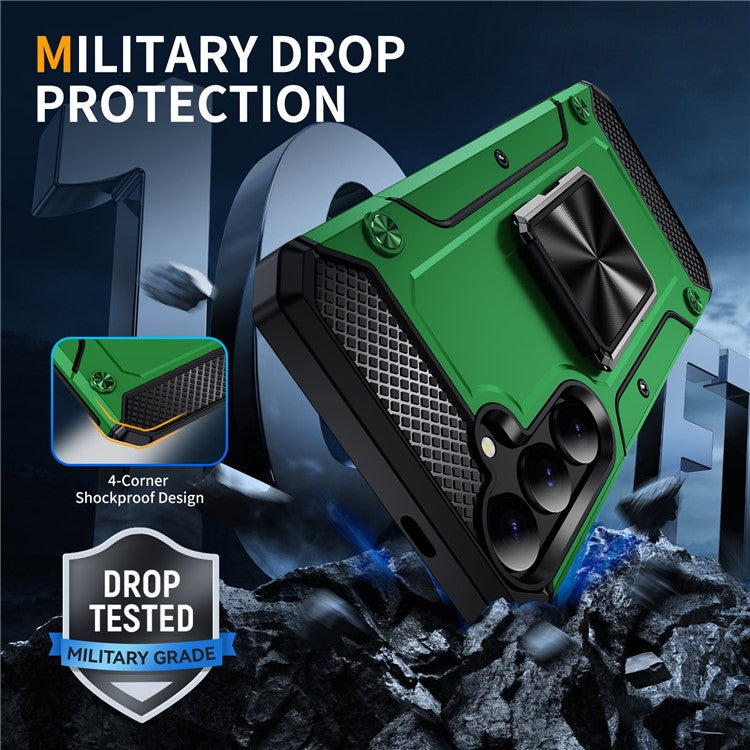 Bulk Purchasing For Samsung Galaxy S24 Case PC+TPU Phone Cover with Rotary Ring Kickstand - Green