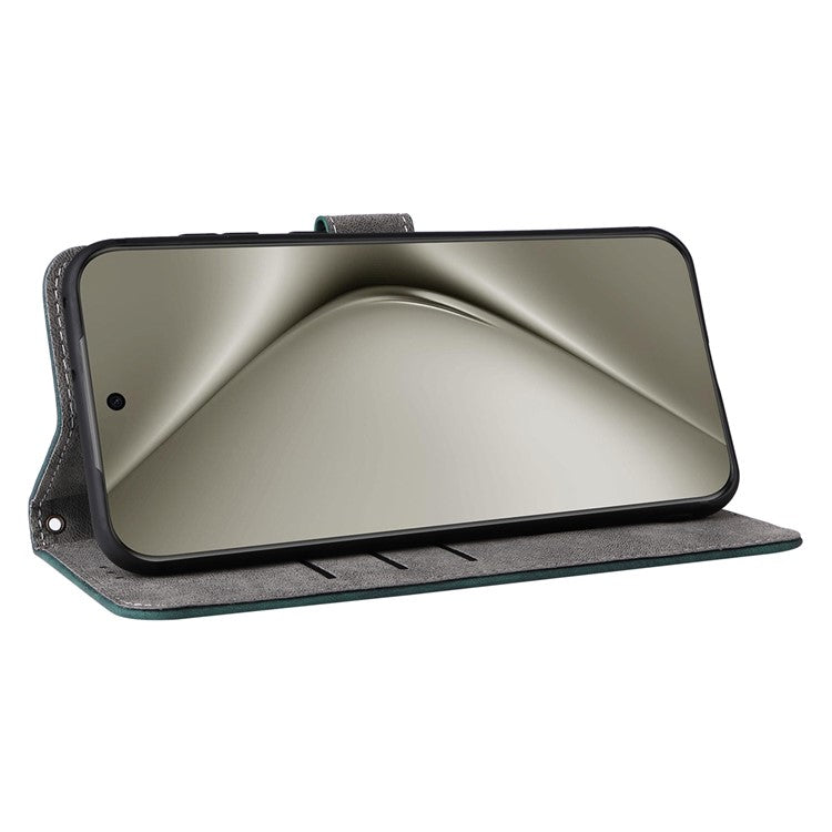 For Huawei Pura 70 Wallet Case RFID Blocking Leather Phone Cover with Strap - Green