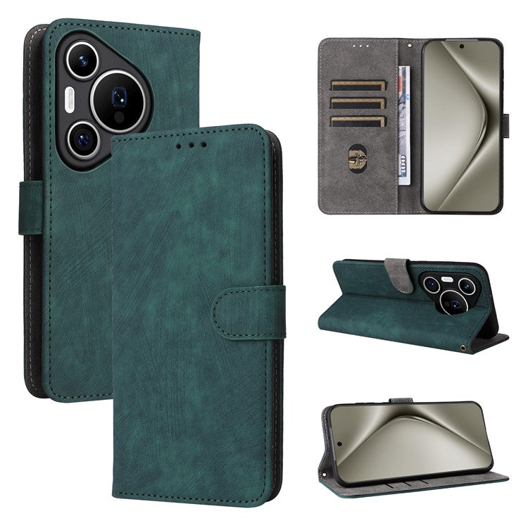 For Huawei Pura 70 Wallet Case RFID Blocking Leather Phone Cover with Strap - Green