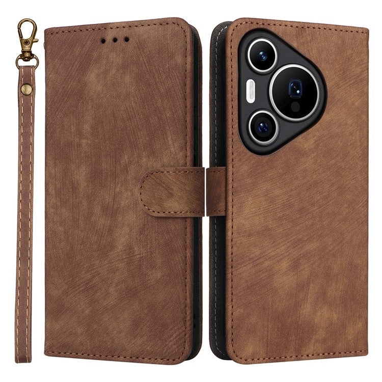 For Huawei Pura 70 Wallet Case RFID Blocking Leather Phone Cover with Strap - Brown