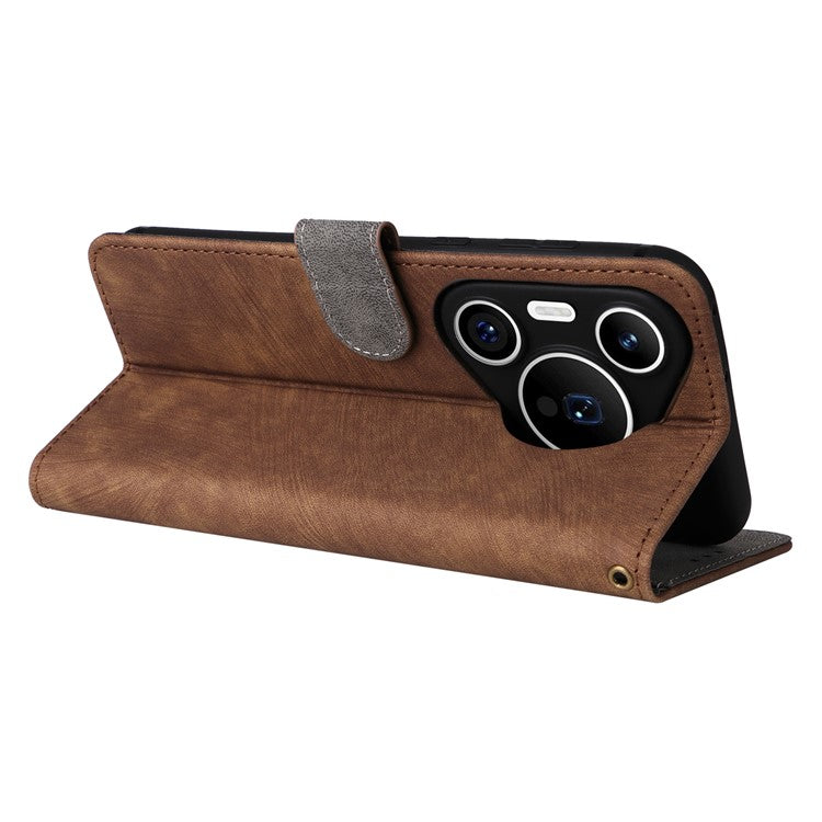 For Huawei Pura 70 Wallet Case RFID Blocking Leather Phone Cover with Strap - Brown