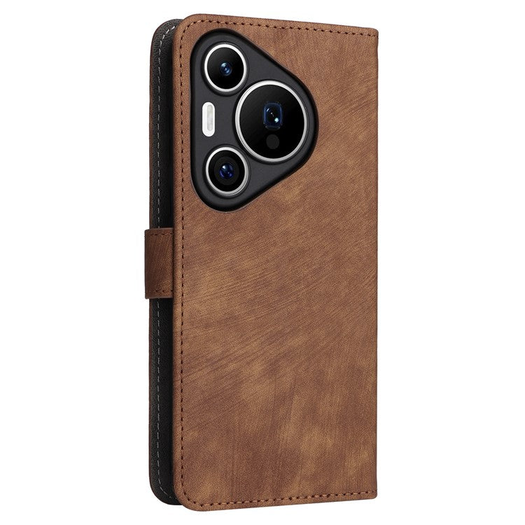 For Huawei Pura 70 Wallet Case RFID Blocking Leather Phone Cover with Strap - Brown