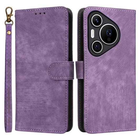 For Huawei Pura 70 Wallet Case RFID Blocking Leather Phone Cover with Strap - Purple