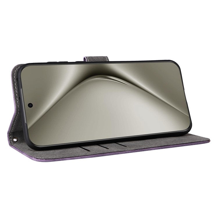 For Huawei Pura 70 Wallet Case RFID Blocking Leather Phone Cover with Strap - Purple