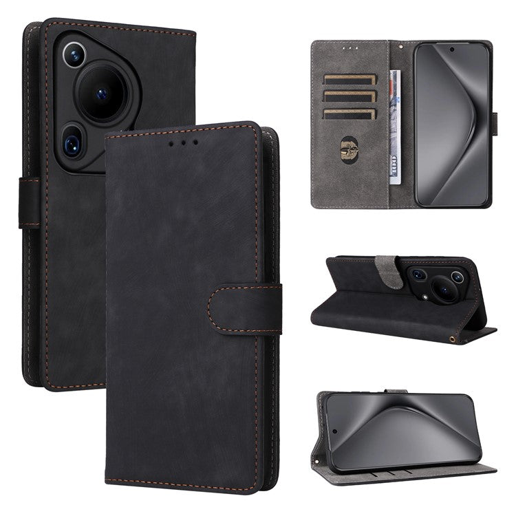 For Huawei Pura 70 Ultra Case with Hand Strap RFID Blocking Wallet Leather Cover - Black