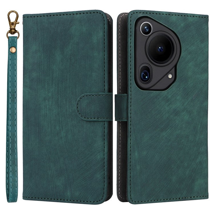 For Huawei Pura 70 Ultra Case with Hand Strap RFID Blocking Wallet Leather Cover - Green