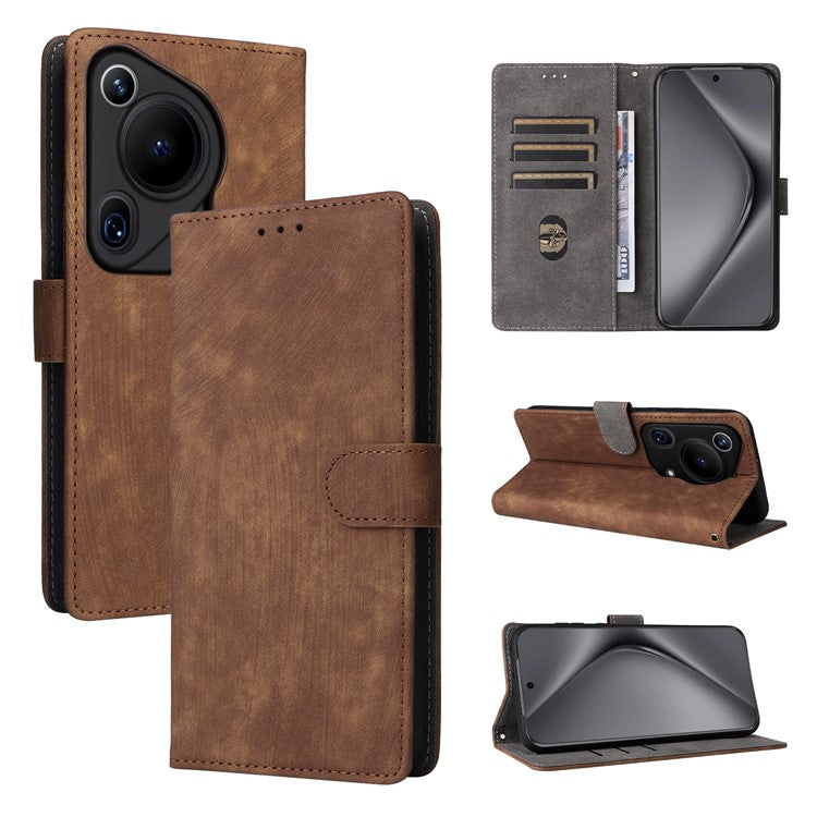 For Huawei Pura 70 Ultra Case with Hand Strap RFID Blocking Wallet Leather Cover - Brown