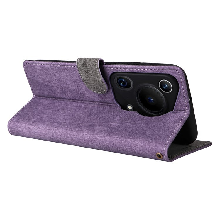 For Huawei Pura 70 Ultra Case with Hand Strap RFID Blocking Wallet Leather Cover - Purple
