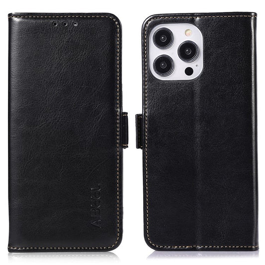 ABEEL For iPhone 16 Pro Case Wallet PU Leather Crazy Horse Texture Phone Cover - Black